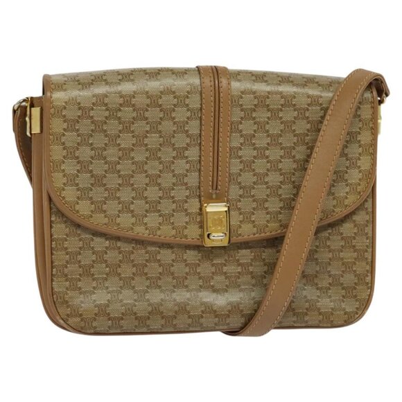 CELINE Macadam Canvas Shoulder Bag PVC Leather Beige - Picture 1 of 16